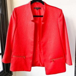 PRESTON & YORK Women's Scarlet Red Zebra Zip Pockets Open Front Blazer sz 8